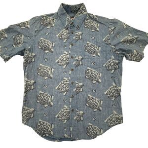 Reyn Spooner Short Sleeve Shirt M Blue Sea Turtles Hawaiian Aloha Button Down